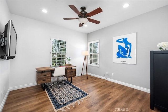 2229 N 3rd Ave, Upland, CA 91784 - office area with wood finished floors, ceiling fan, baseboards, and recessed lighting