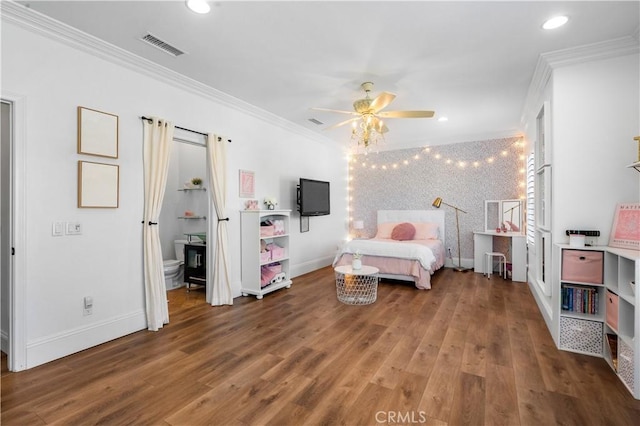 2229 N 3rd Ave, Upland, CA 91784 - bedroom with ornamental molding, baseboards, wood finished floors, recessed lighting, and an accent wall