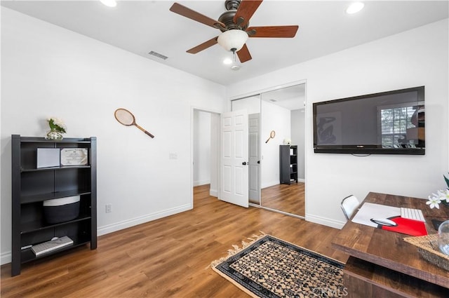 2229 N 3rd Ave, Upland, CA 91784 - office space with wood finished floors, ceiling fan, baseboards, and recessed lighting