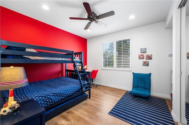 2229 N 3rd Ave, Upland, CA 91784 - bedroom featuring wood finished floors, recessed lighting, baseboards, and a ceiling fan