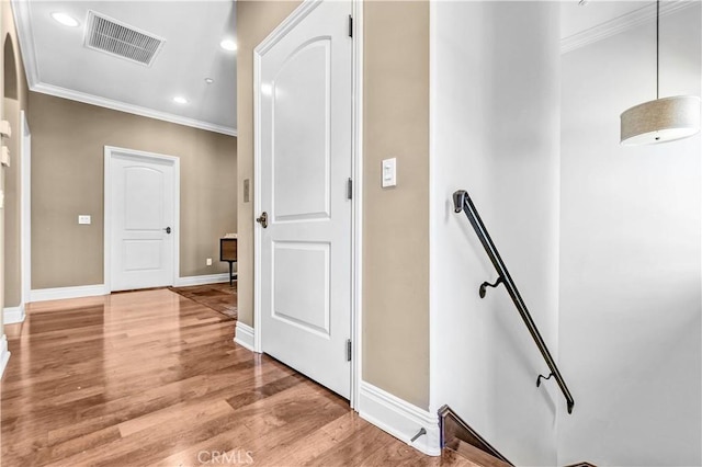 638 Sierra Madre Blvd Unit D, Sierra Madre, CA 91024 - corridor with crown molding, recessed lighting, light wood-type flooring, and baseboards