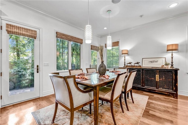 638 Sierra Madre Blvd Unit D, Sierra Madre, CA 91024 - dining space with plenty of natural light, light wood-type flooring, crown molding, recessed lighting, and baseboards