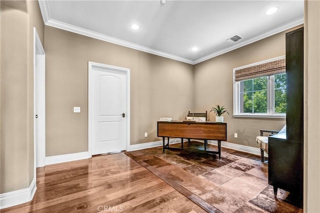 638 Sierra Madre Blvd Unit D, Sierra Madre, CA 91024 - office space with ornamental molding, baseboards, recessed lighting, and wood finished floors