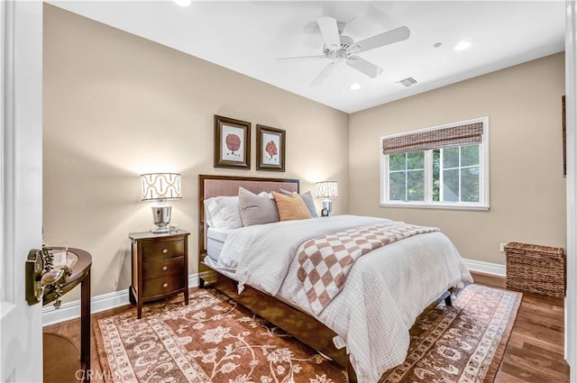 638 Sierra Madre Blvd Unit D, Sierra Madre, CA 91024 - bedroom featuring baseboards, wood finished floors, recessed lighting, and a ceiling fan
