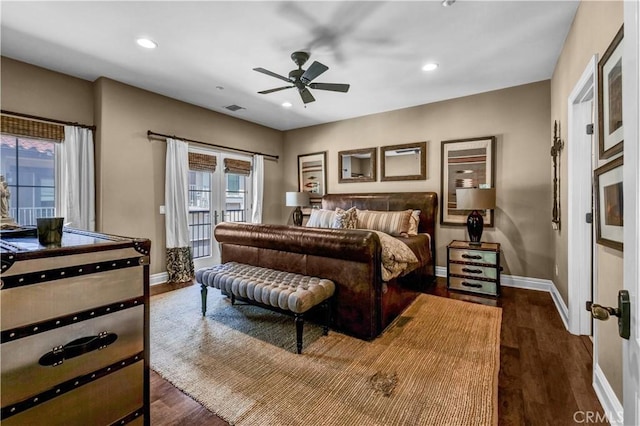638 Sierra Madre Blvd Unit D, Sierra Madre, CA 91024 - bedroom with baseboards, dark wood finished floors, access to outside, recessed lighting, and ceiling fan