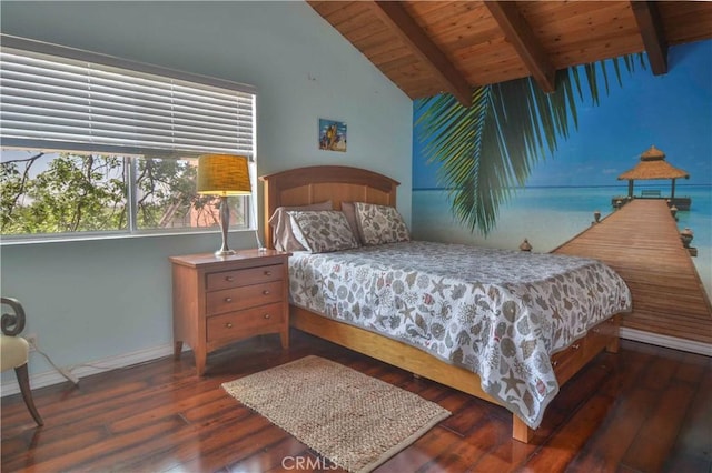 1353 Golden Rule Ln, Lake Arrowhead, CA 92352 - bedroom featuring wood ceiling, hardwood / wood-style flooring, and baseboards