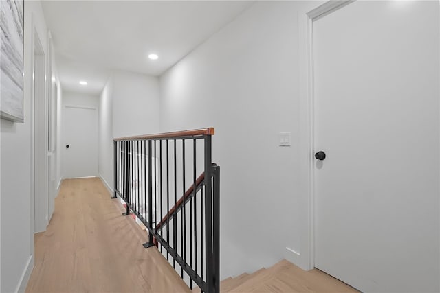623 S Homerest Ave, Azusa, CA 91702 - hallway featuring an upstairs landing, light wood-type flooring, and recessed lighting