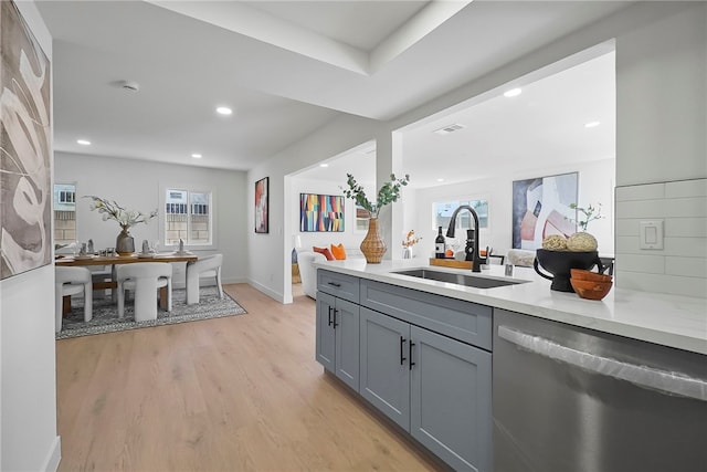 623 S Homerest Ave, Azusa, CA 91702 - kitchen with dishwasher, a sink, gray cabinets, light countertops, and recessed lighting