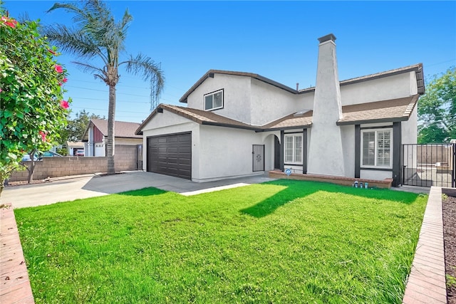 623 S Homerest Ave, Azusa, CA 91702 - view of front of house featuring stucco siding, concrete driveway, a garage, and a chimney