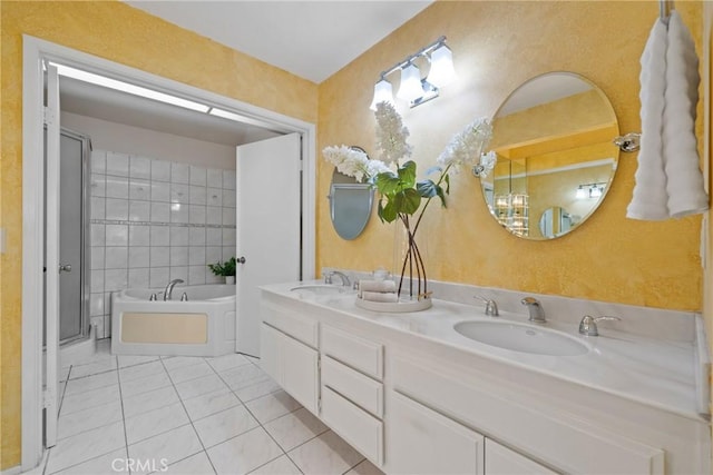43 W Yale Loop Unit 29, Irvine, CA 92604 - full bathroom featuring tile patterned flooring, a bath, double vanity, and a shower stall