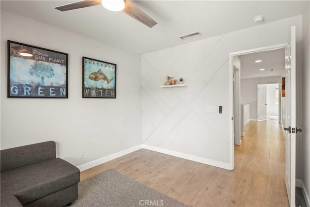 17913 Maplehurst Pl, Canyon Country, CA 91387 - living area with light wood-style flooring, ceiling fan, baseboards, and recessed lighting