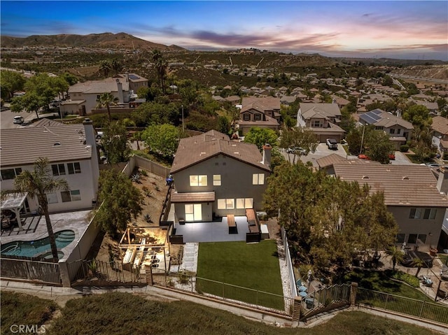17913 Maplehurst Pl, Canyon Country, CA 91387 - aerial view at dusk of a residential view, a mountain view, and view of pool
