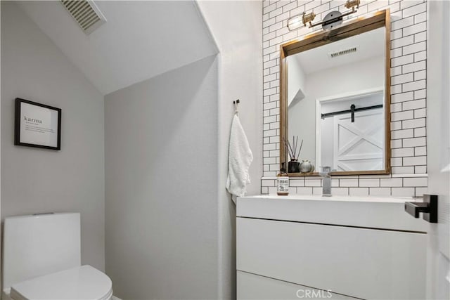 17913 Maplehurst Pl, Canyon Country, CA 91387 - half bath with toilet, vanity, and lofted ceiling