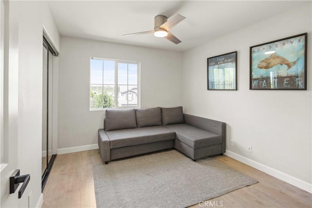 17913 Maplehurst Pl, Canyon Country, CA 91387 - living area with light wood-style floors, a ceiling fan, and baseboards