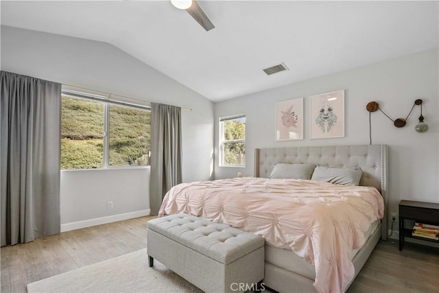 17913 Maplehurst Pl, Canyon Country, CA 91387 - bedroom featuring wood finished floors, vaulted ceiling, baseboards, and ceiling fan