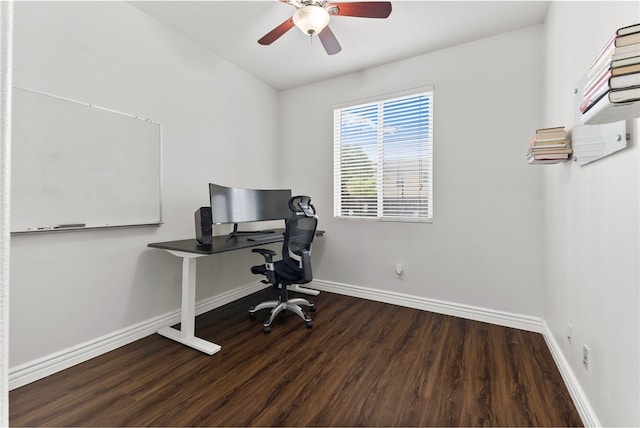 3883 Taconite Rd, San Bernardino, CA 92407 - home office featuring wood finished floors, baseboards, and a ceiling fan