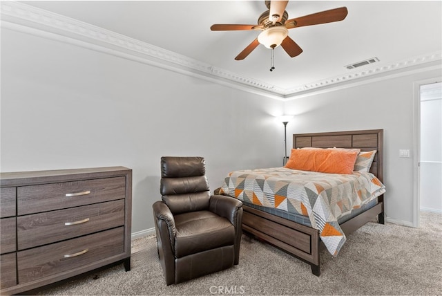 3883 Taconite Rd, San Bernardino, CA 92407 - bedroom with carpet, crown molding, baseboards, and ceiling fan