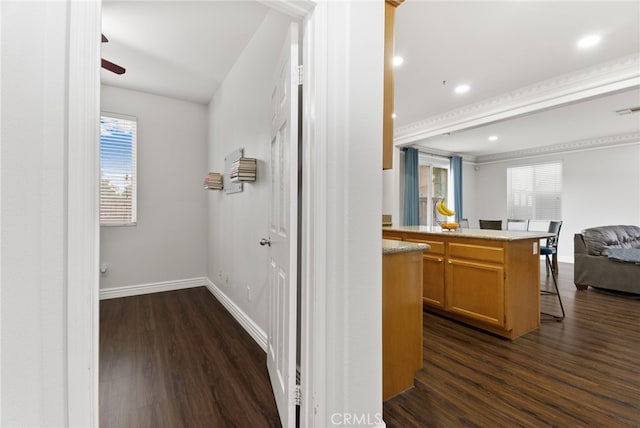 3883 Taconite Rd, San Bernardino, CA 92407 - corridor with dark wood-type flooring, baseboards, and recessed lighting