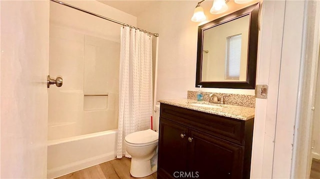 2051 6th Ln, Big Bear, CA 92314 - full bathroom with toilet, vanity, shower / tub combo, and wood finished floors