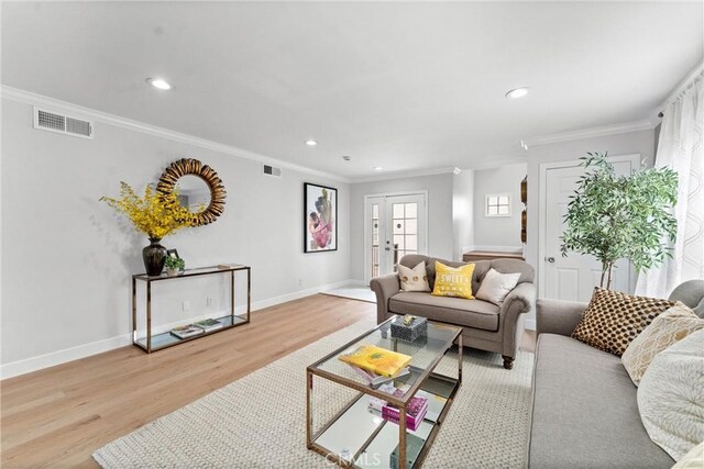 1960 Chariton St, Los Angeles, CA 90034 - living room featuring wood finished floors, crown molding, recessed lighting, and baseboards