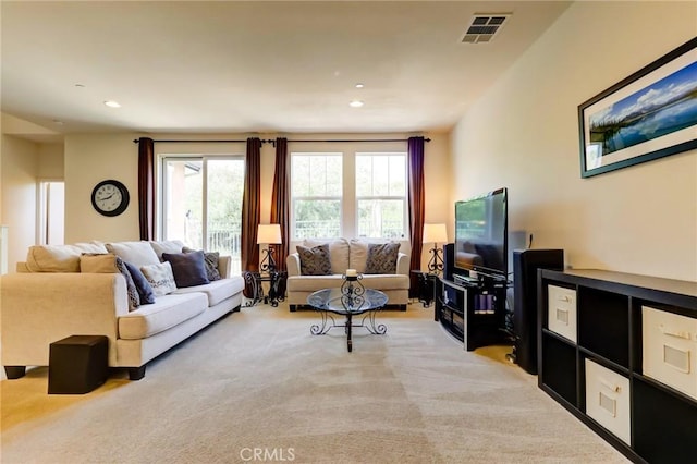16710 Nicklaus Dr Unit 73, Rancho Cascades, CA 91342 - living area featuring light colored carpet and recessed lighting