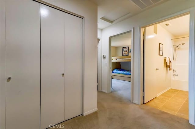 16710 Nicklaus Dr Unit 73, Rancho Cascades, CA 91342 - hallway with attic access and light carpet