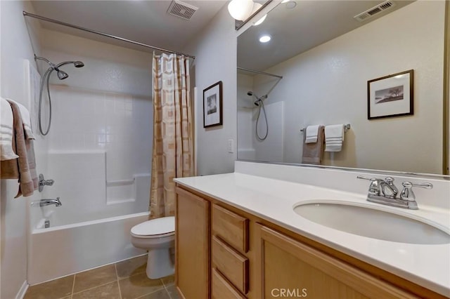 16710 Nicklaus Dr Unit 73, Rancho Cascades, CA 91342 - bathroom featuring shower / bath combination with curtain, toilet, vanity, and tile patterned floors