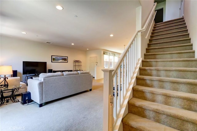 16710 Nicklaus Dr Unit 73, Rancho Cascades, CA 91342 - carpeted living area with stairs and recessed lighting