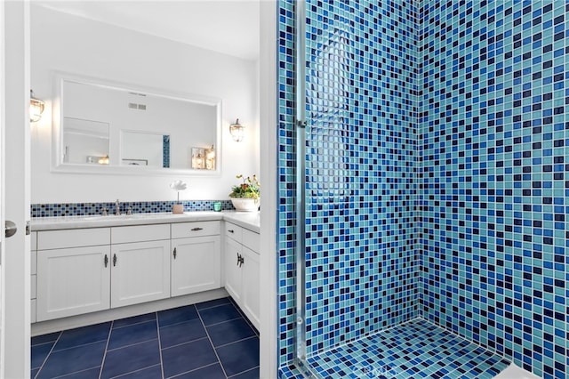 420 34th St, Manhattan Beach, CA 90266 - bathroom featuring vanity, a shower stall, and tile patterned flooring
