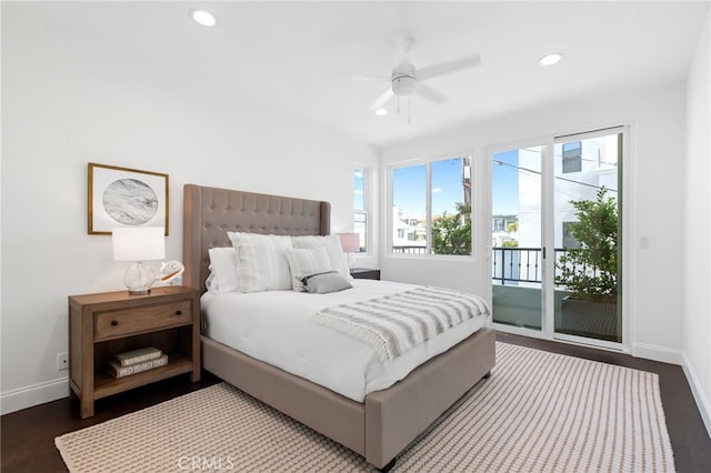 420 34th St, Manhattan Beach, CA 90266 - bedroom with access to exterior, wood finished floors, recessed lighting, and a ceiling fan