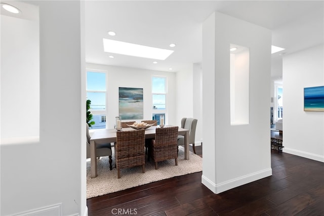 420 34th St, Manhattan Beach, CA 90266 - dining room featuring wood-type flooring, a skylight, and recessed lighting