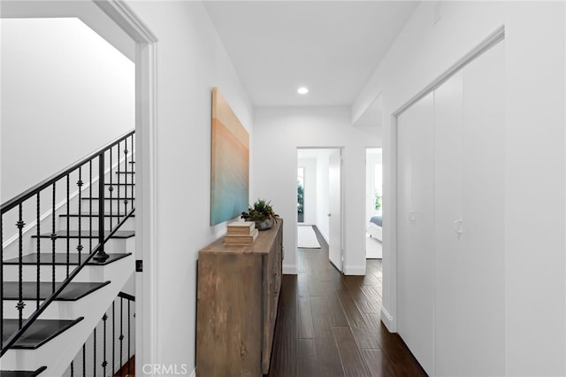420 34th St, Manhattan Beach, CA 90266 - corridor with dark wood finished floors, recessed lighting, and stairway