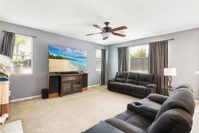26146 Deer Run St, Menifee, CA 92584 - living room with healthy amount of natural light, baseboards, and a ceiling fan