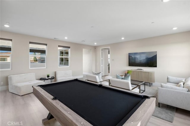 56 Claudius Ct, Irvine, CA 92618 - rec room with light wood finished floors, billiards table, recessed lighting, and baseboards