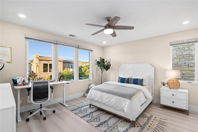 56 Claudius Ct, Irvine, CA 92618 - bedroom with wood finished floors, a desk, baseboards, recessed lighting, and a ceiling fan