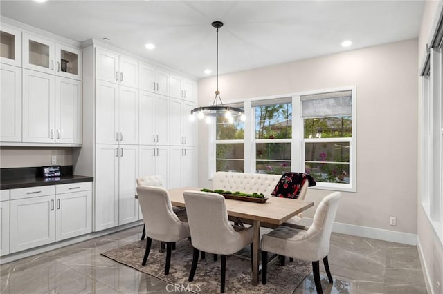 56 Claudius Ct, Irvine, CA 92618 - dining space featuring light marble finish floors, baseboards, and recessed lighting