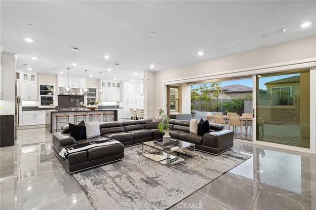 56 Claudius Ct, Irvine, CA 92618 - living area with light marble finish floors and recessed lighting