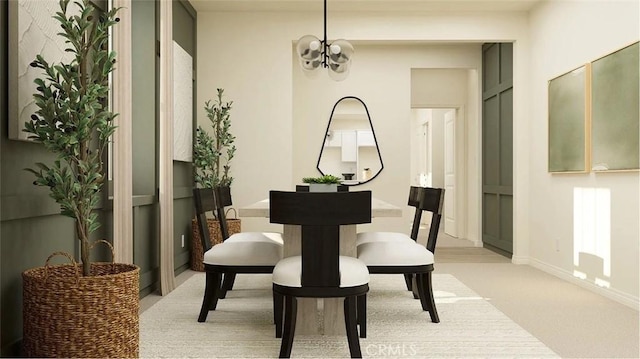 1630 Eagle Rd, Rialto, CA 92376 - dining room featuring a chandelier, light carpet, and baseboards