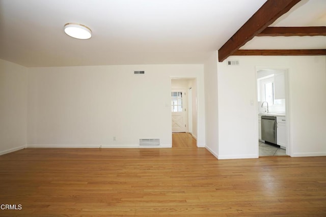 513 E Comstock Ave, Glendora, CA 91741 - unfurnished room featuring light wood finished floors and beamed ceiling