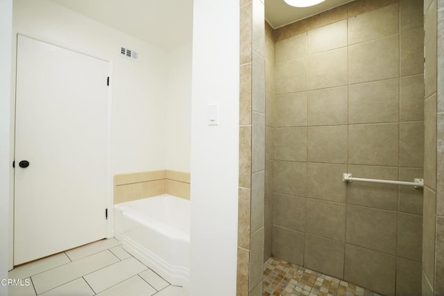 513 E Comstock Ave, Glendora, CA 91741 - bathroom with a garden tub, tile patterned flooring, and tiled shower