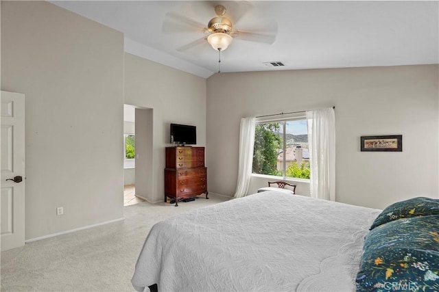 28409 Connick Pl, Saugus, CA 91350 - bedroom featuring vaulted ceiling, carpet floors, baseboards, and a ceiling fan