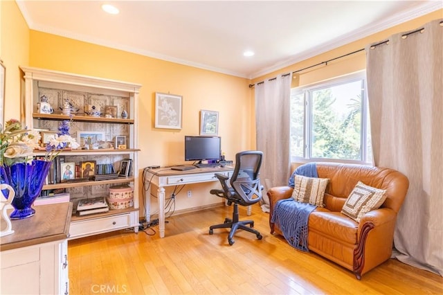 11811 Louise Ave, Granada Hills, CA 91344 - office area featuring ornamental molding, hardwood / wood-style flooring, and recessed lighting