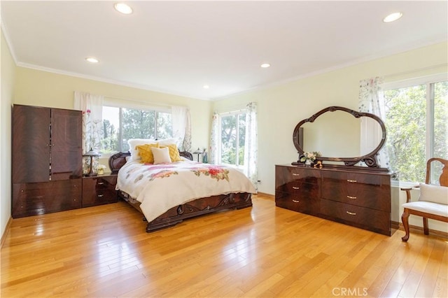 11811 Louise Ave, Granada Hills, CA 91344 - bedroom featuring crown molding, light wood-type flooring, and recessed lighting