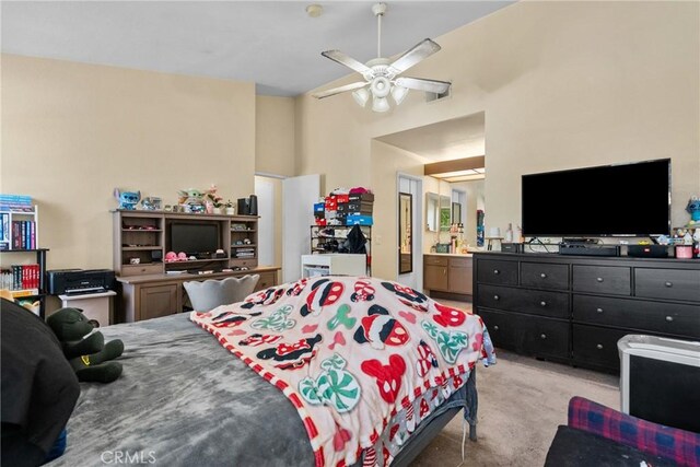 20015 Gilbert Dr, Canyon Country, CA 91351 - carpeted bedroom featuring high vaulted ceiling and ensuite bath
