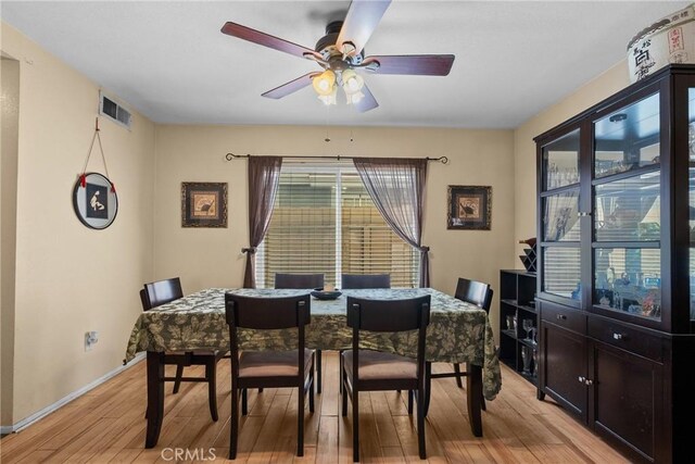 20015 Gilbert Dr, Canyon Country, CA 91351 - dining space featuring light wood-type flooring, ceiling fan, and baseboards