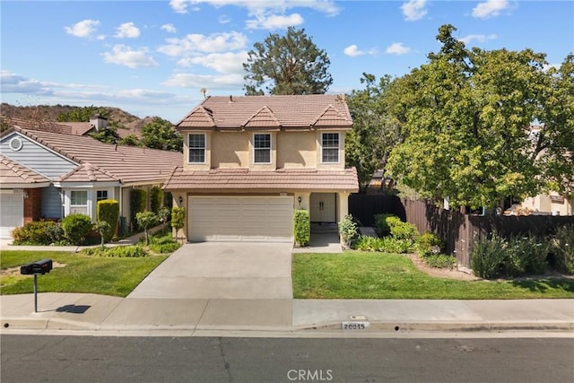 20015 Gilbert Dr, Canyon Country, CA 91351 - traditional-style house featuring a tiled roof, concrete driveway, stucco siding, and an attached garage