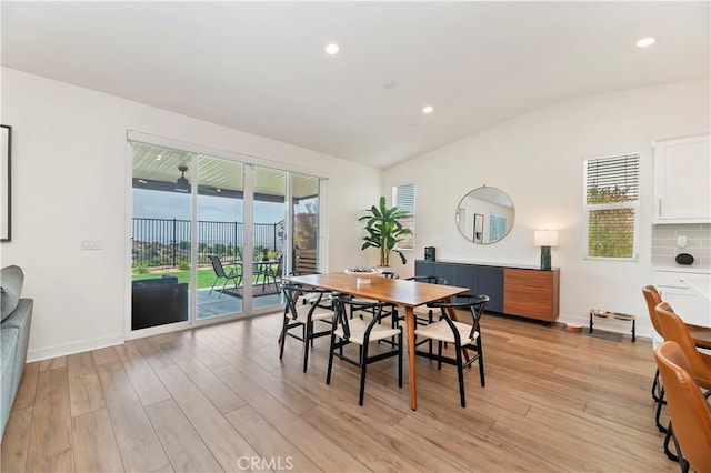 1890 Pele Way, Corona, CA 92882 - dining room featuring vaulted ceiling, light wood-type flooring, recessed lighting, and baseboards