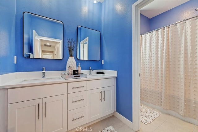 1890 Pele Way, Corona, CA 92882 - full bath featuring double vanity, tile patterned floors, and curtained shower