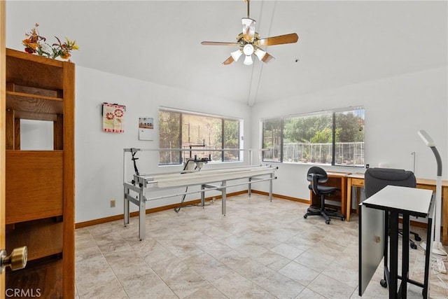 52 Hidden Valley Rd, Monrovia, CA 91016 - office with a ceiling fan, baseboards, and vaulted ceiling