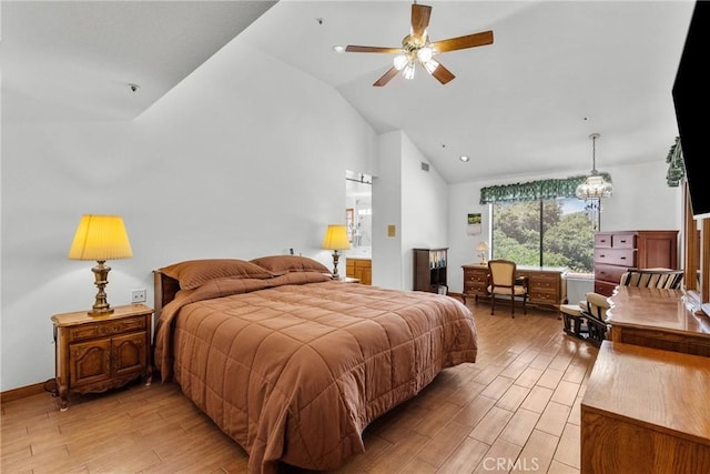 52 Hidden Valley Rd, Monrovia, CA 91016 - bedroom with light wood-type flooring and high vaulted ceiling
